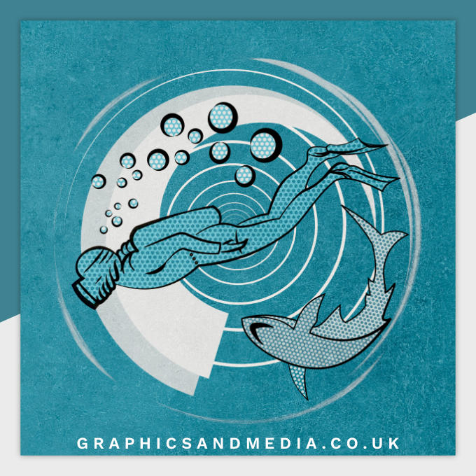 Shark and Diver Digital Illustration part of Web Design and Interactive Digital Media in Yorkshie Leeds York and Scarborough
